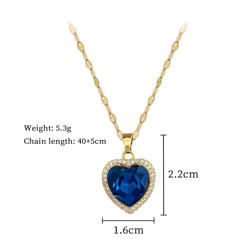 Collier Cœur Acier Inoxydable Zircon Bleu Femme | MDN