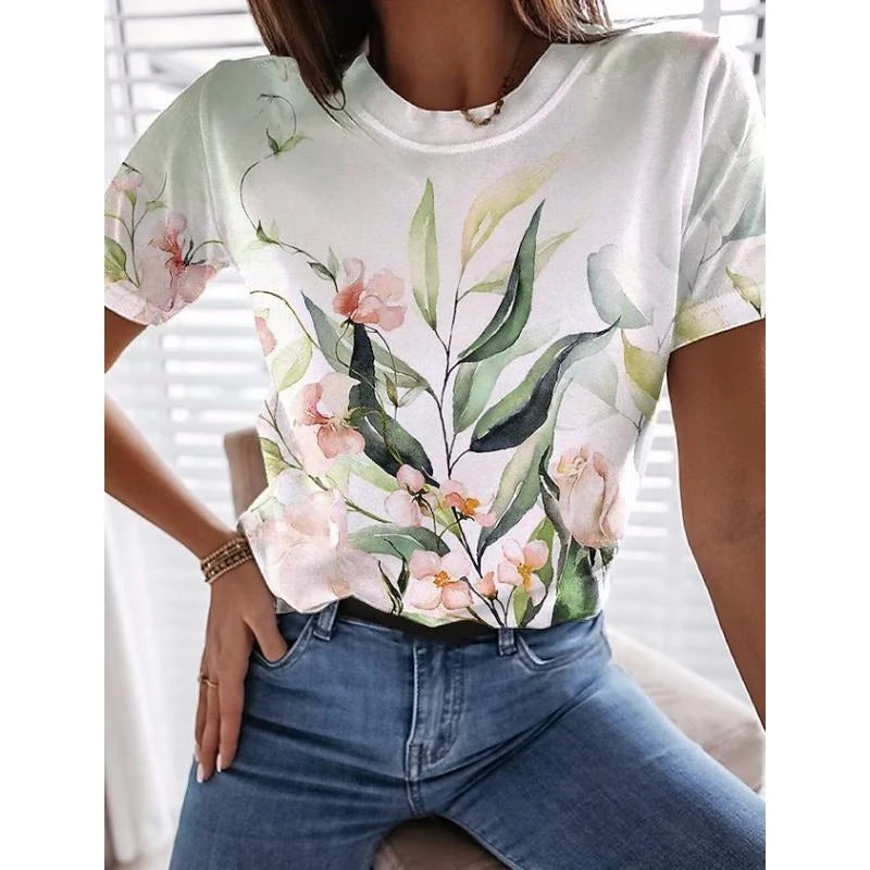 T-Chemise Fleurs 3D Y2K Harajuku Femme | MDN Store