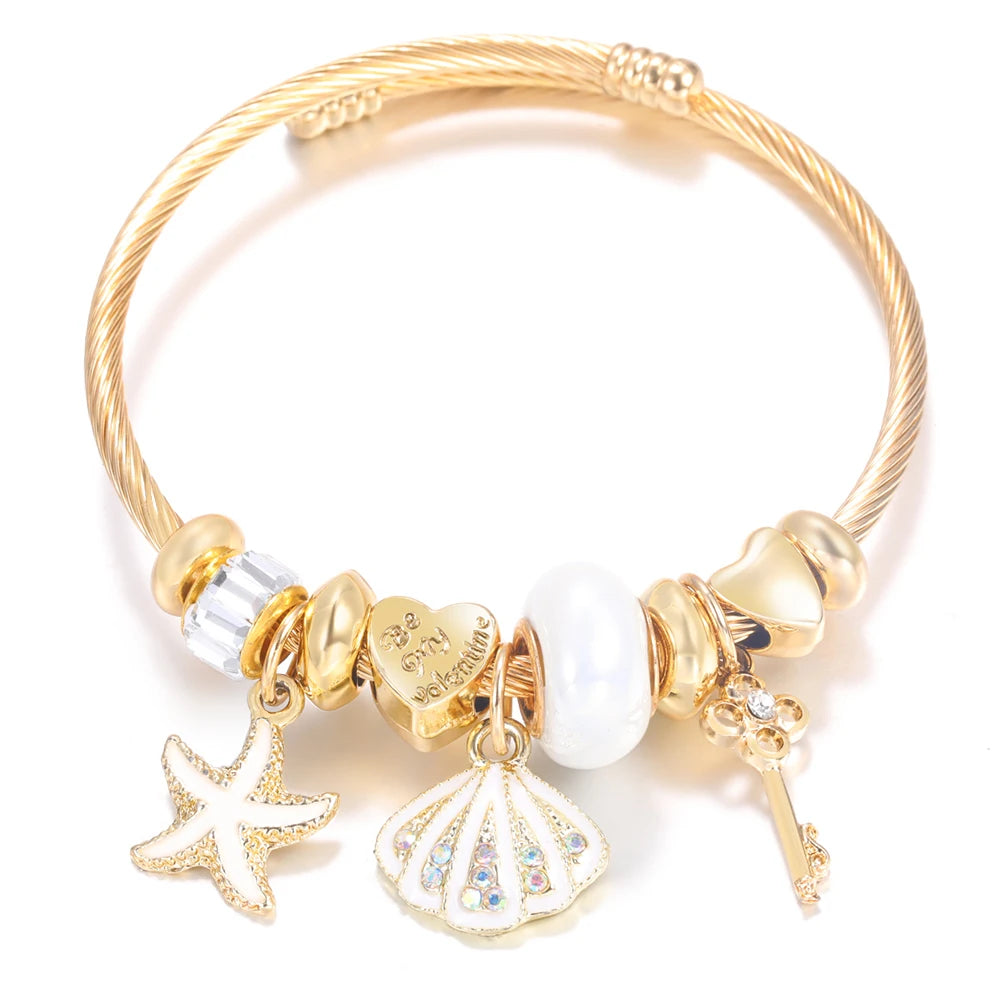 Bracelet Perles Cœur Acier Inoxydable Doré Femme | - MDN Store 25
