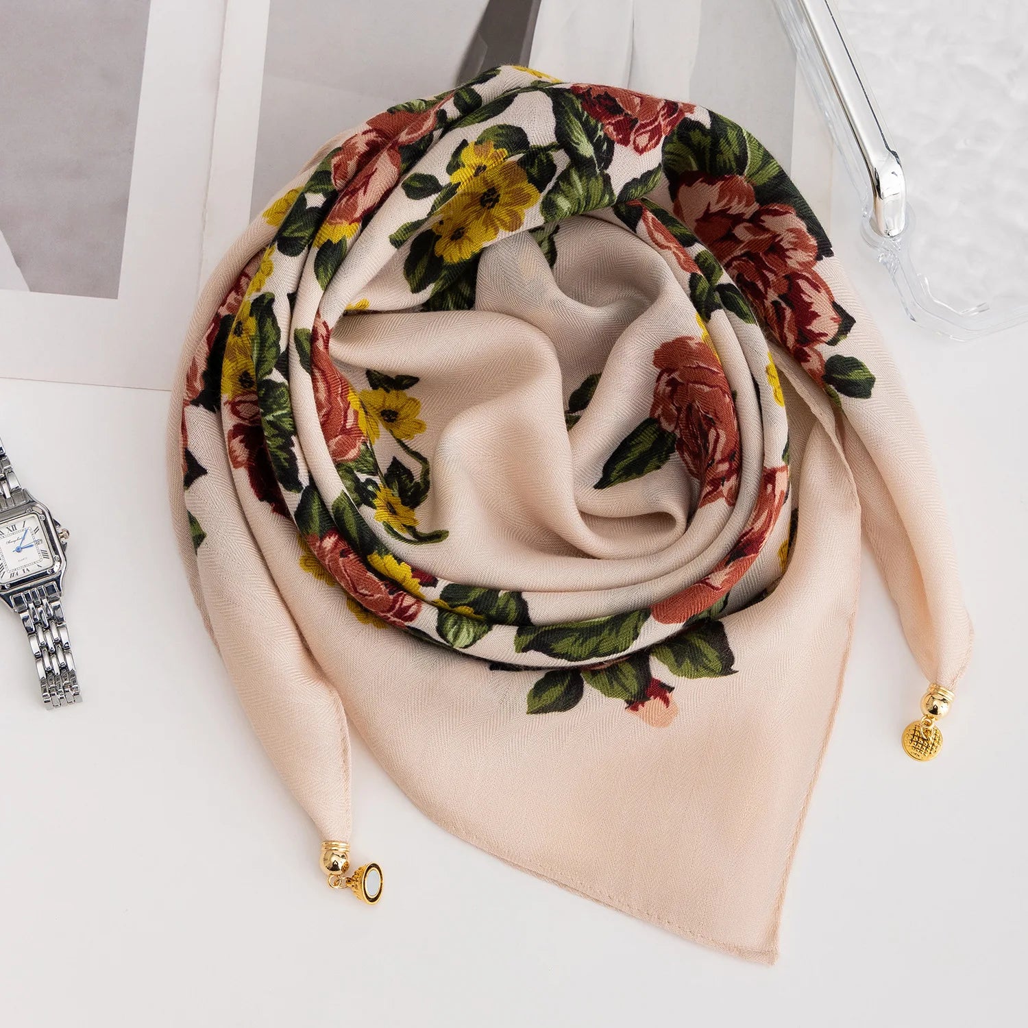 Foulard Soie Boucle Magnétique Rayé Femme | MDN Store