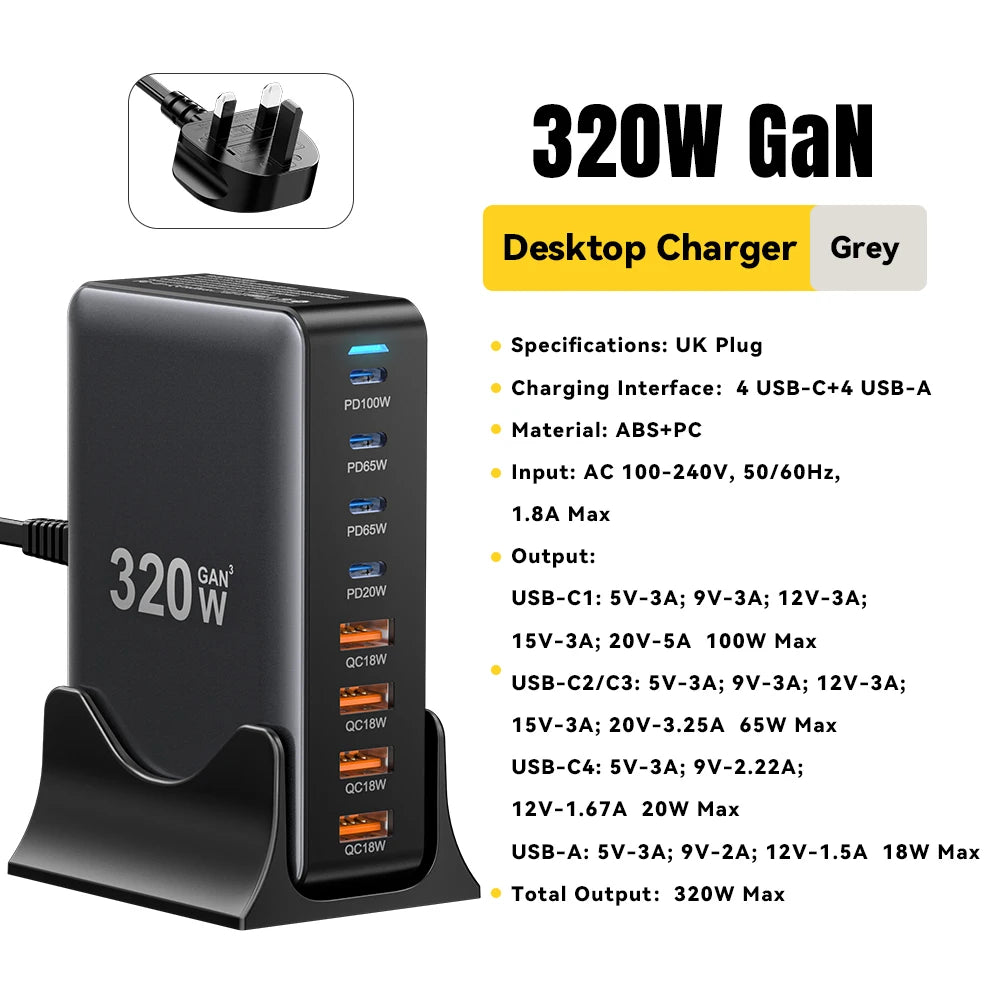 Chargeur GaN 320W 8 Ports USB-C PD 100W | MDN Store
