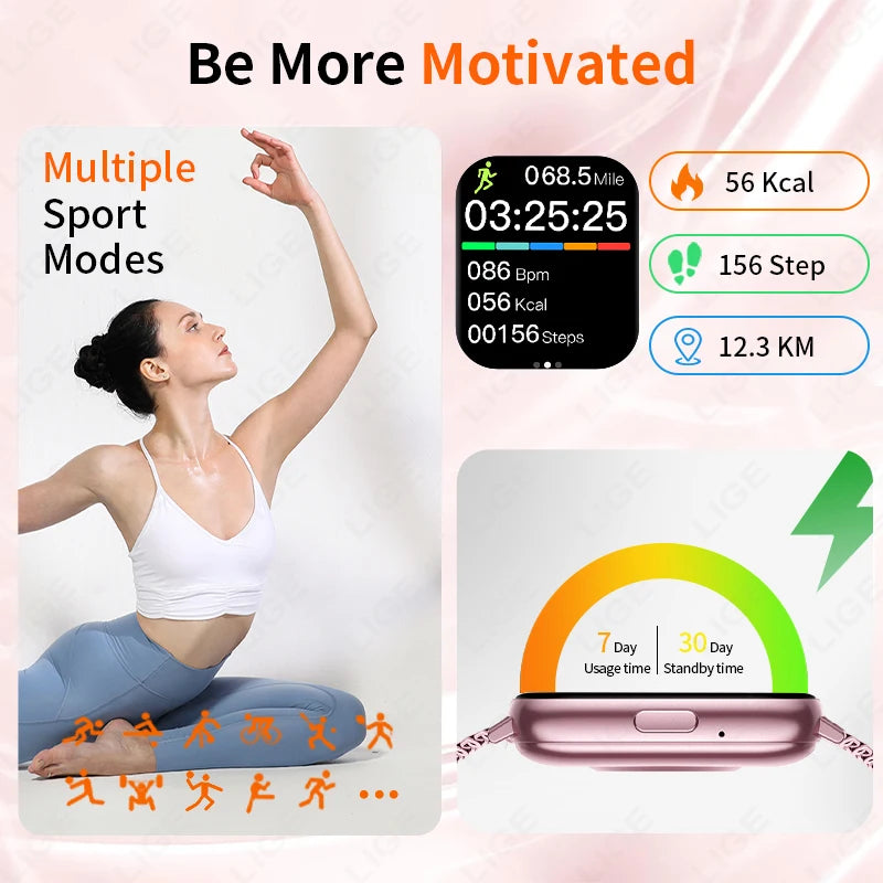 Montre Connectée Femme LIGE Tactile Personnalisable - Cardiaque Sommeil Étanche Sport | MDN