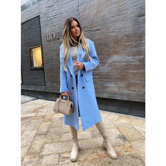 Manteau Femme Double Boutonnage - Automne Élégant Col Tailleur avec Poches | MDN