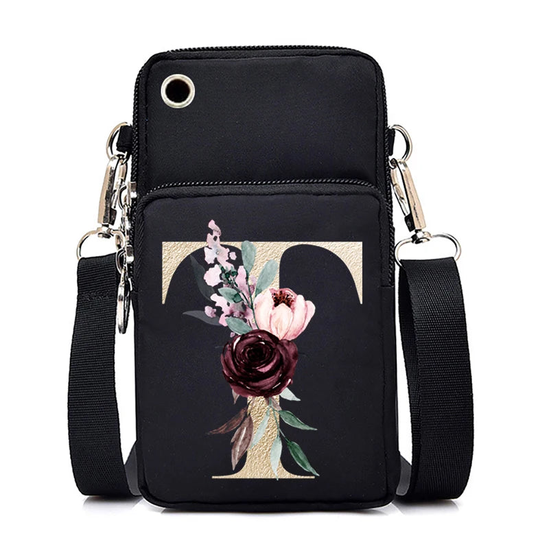 Sac à Main Bandoulière Lettre Initiale Fleurs Roses - Mini Sac Téléphone Femme | MDN