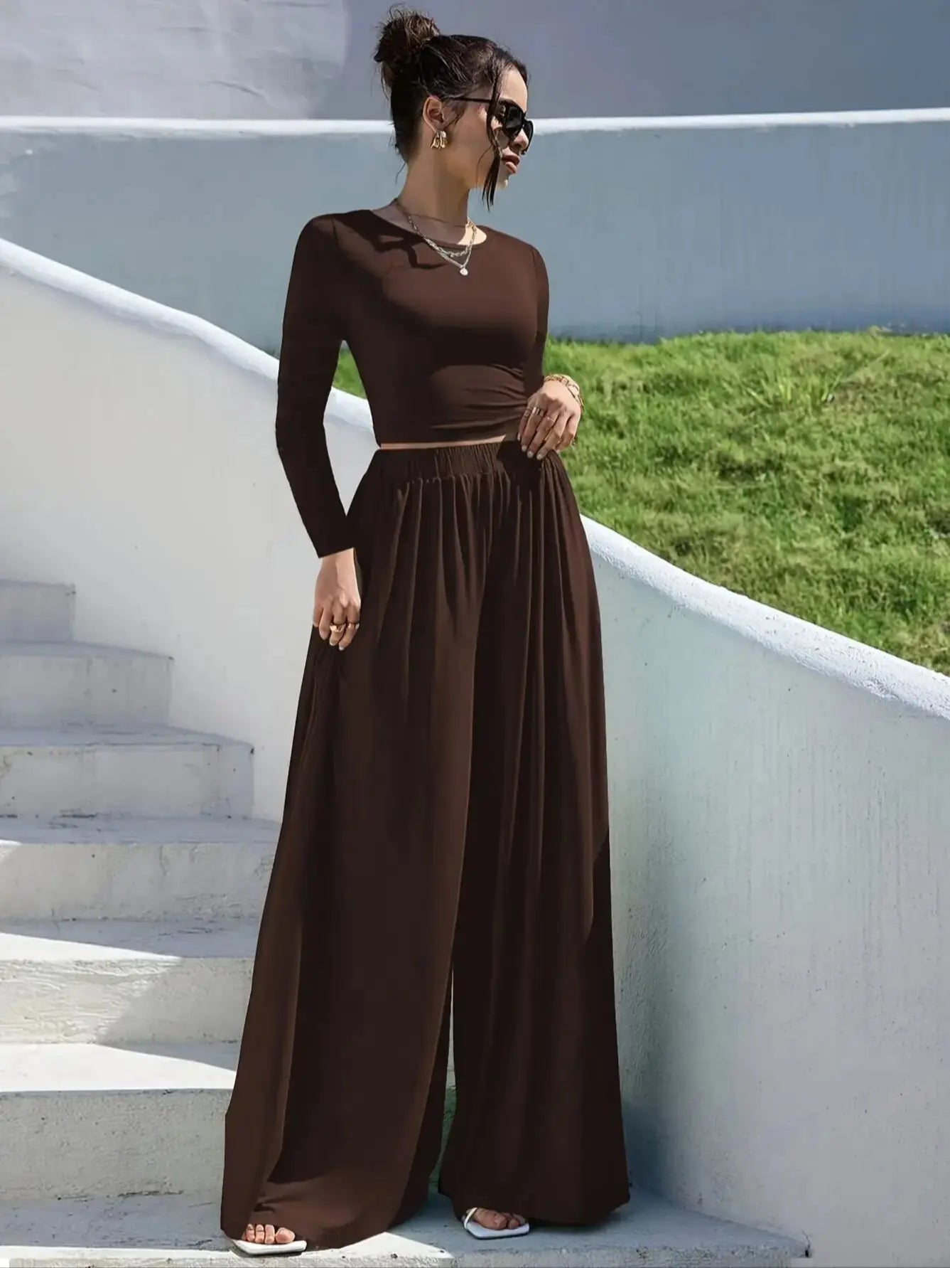 Ensemble Maille Marron T-Chemise & Pantalon Grande | MDN Store
