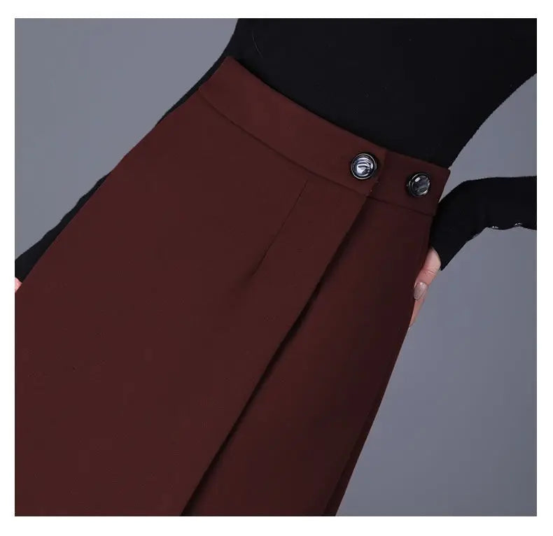 Jupe Droite Fendue en Laine Élégante Automne-Hiver | MDN Store
