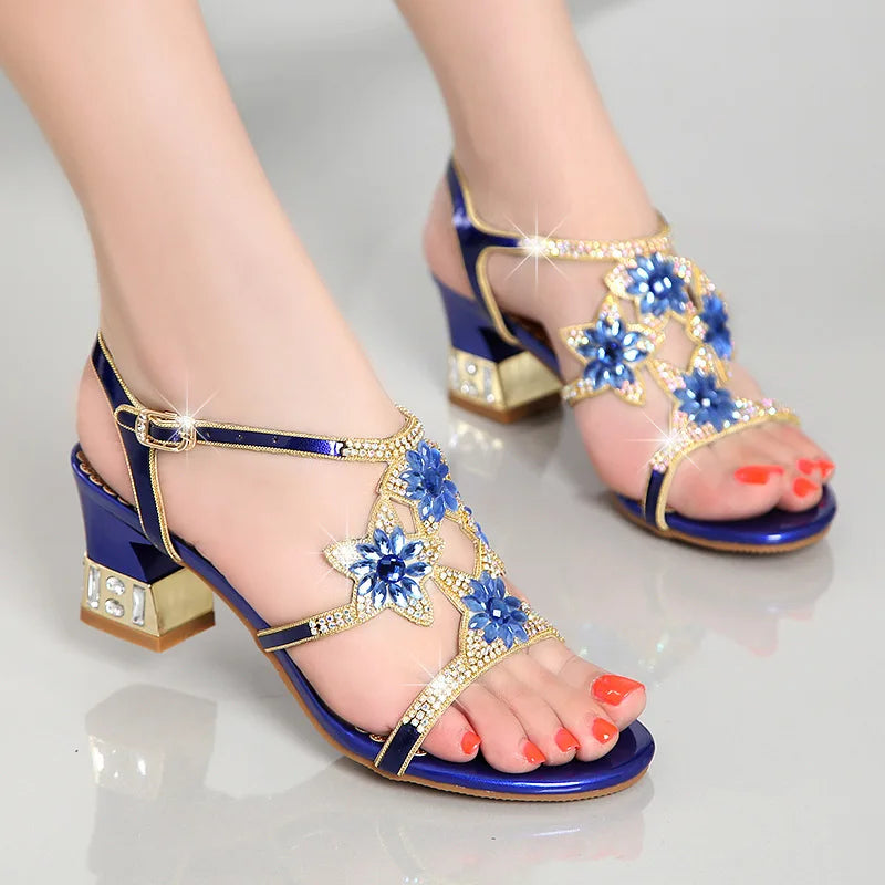 Sandales Cuir Cristaux Talons Carrés BEYARNE | MDN Store
