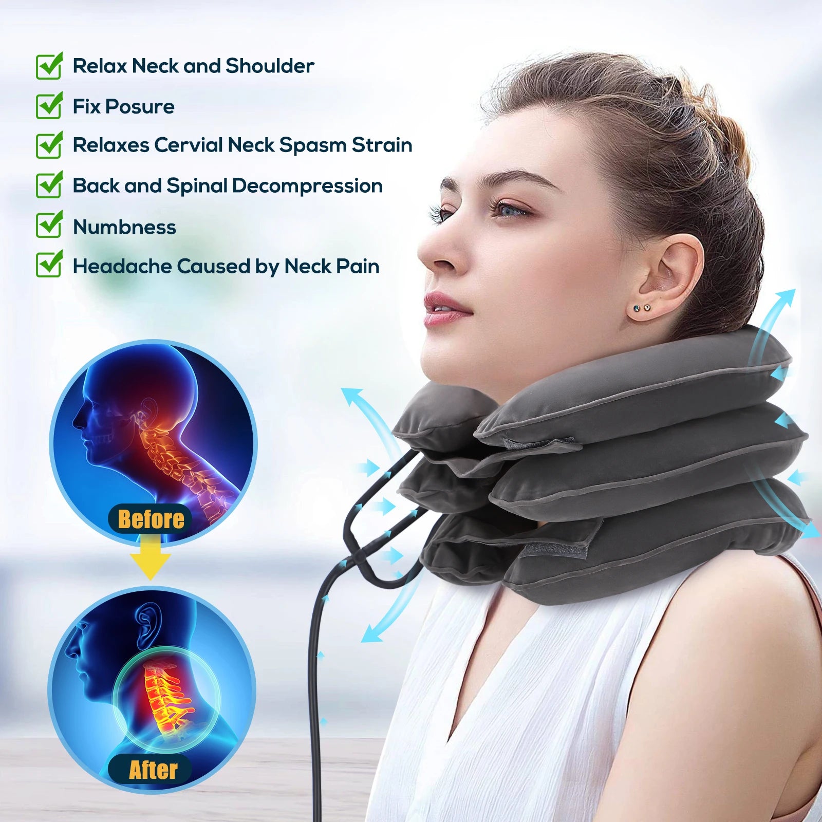 Coussin Cervical Gonflable Traction Nuque 3 Couches | MDN Store