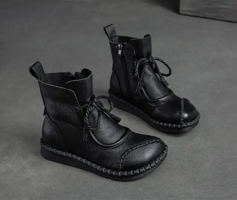 Bottines Plates Cuir Confort Rétro Femme | MDN