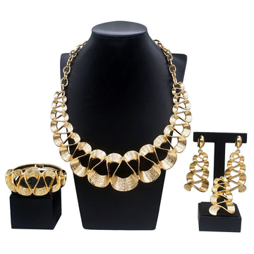 Parure Bijoux Plaque Or Femme Collier Boucles Oreilles Ondule | MDN Store 25