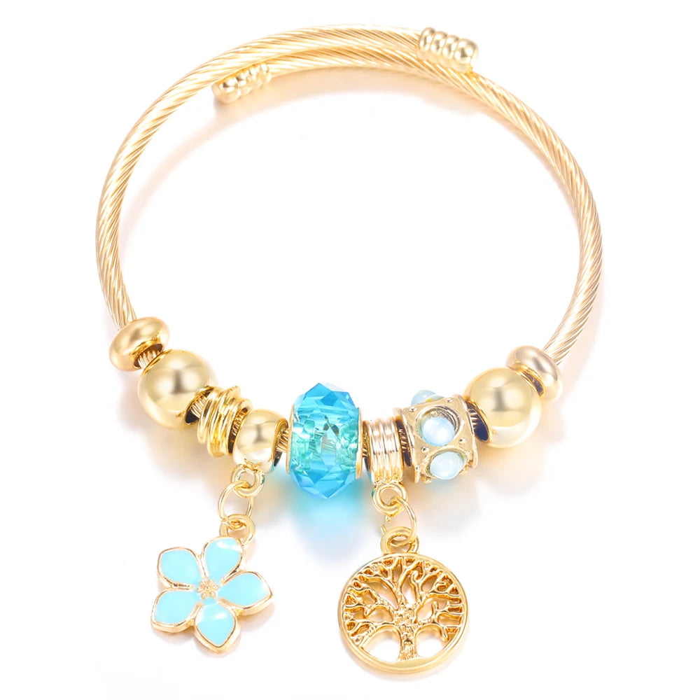 Bracelet Femme Acier Inoxydable Doré Fleurs Strass 4 Couleurs | MDN Store