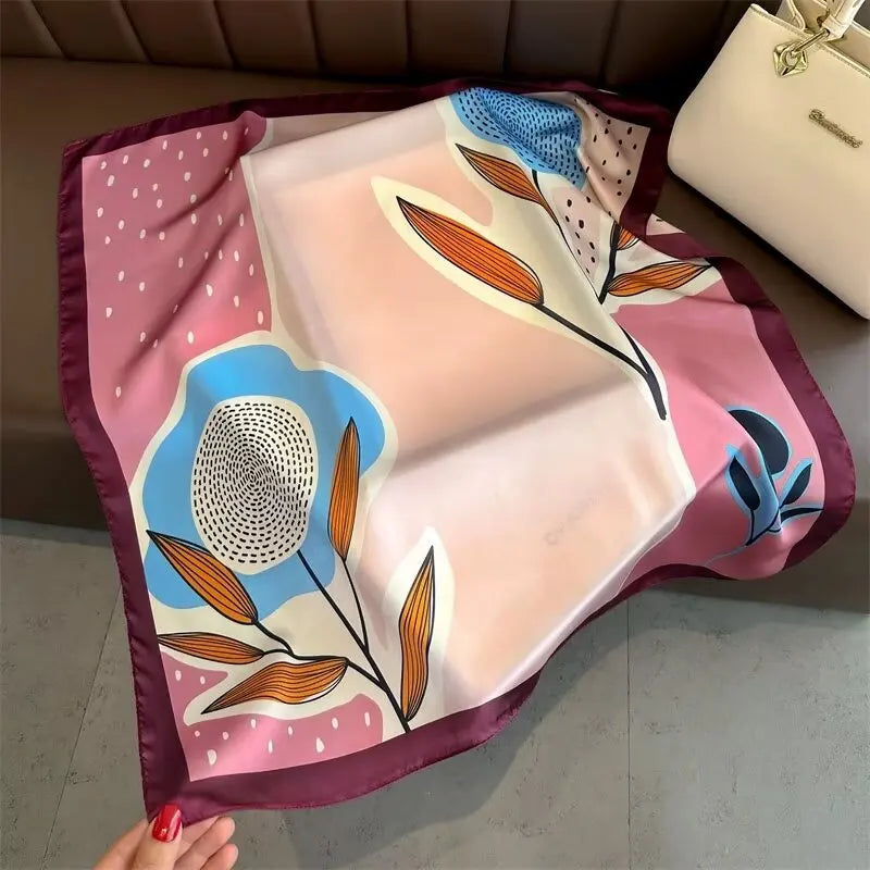 Foulard Carré Soie Satin Floral Violet 70cm Femme | MDN Store
