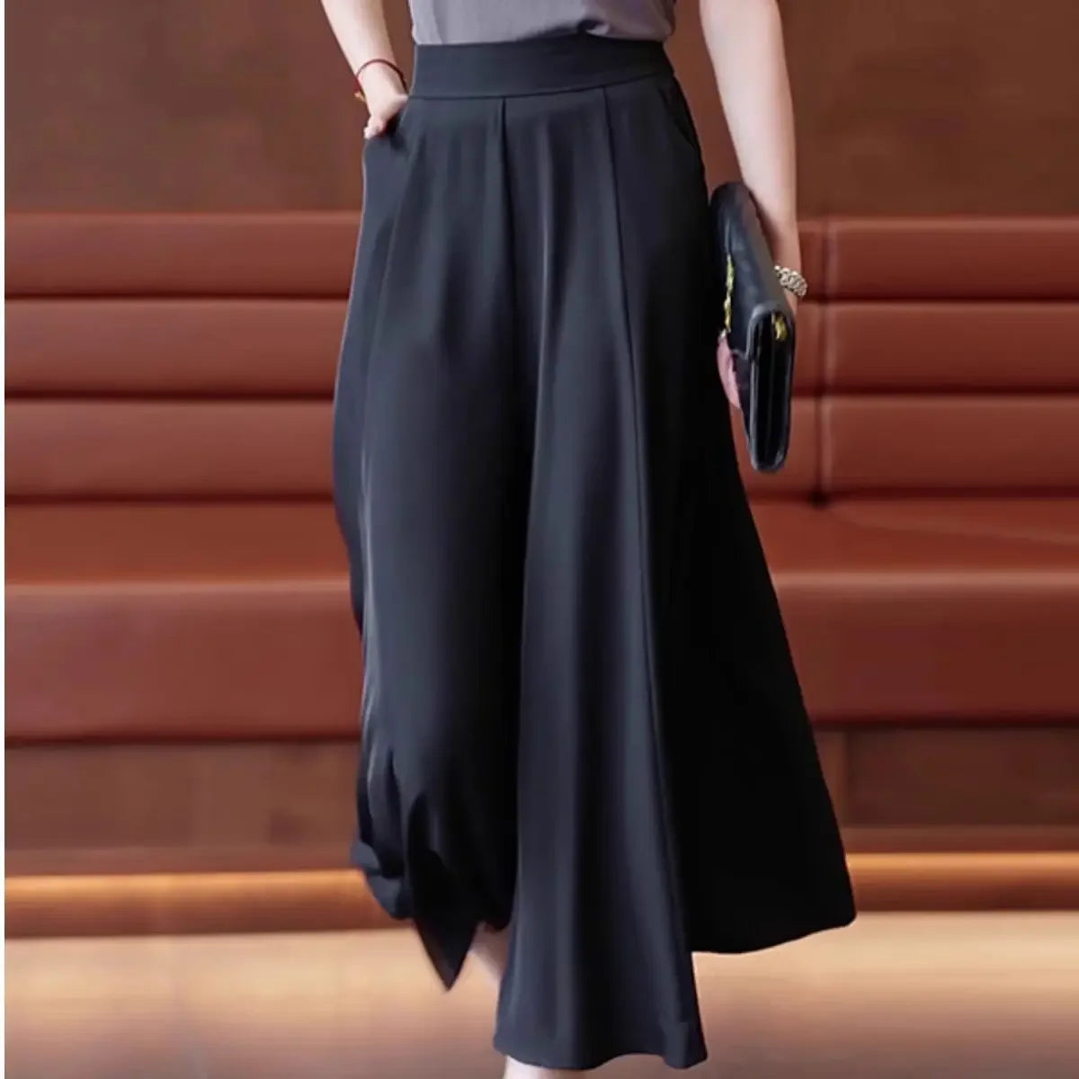 Pantalon Femme Large Soie Glacée Taille Haute | MDN Store