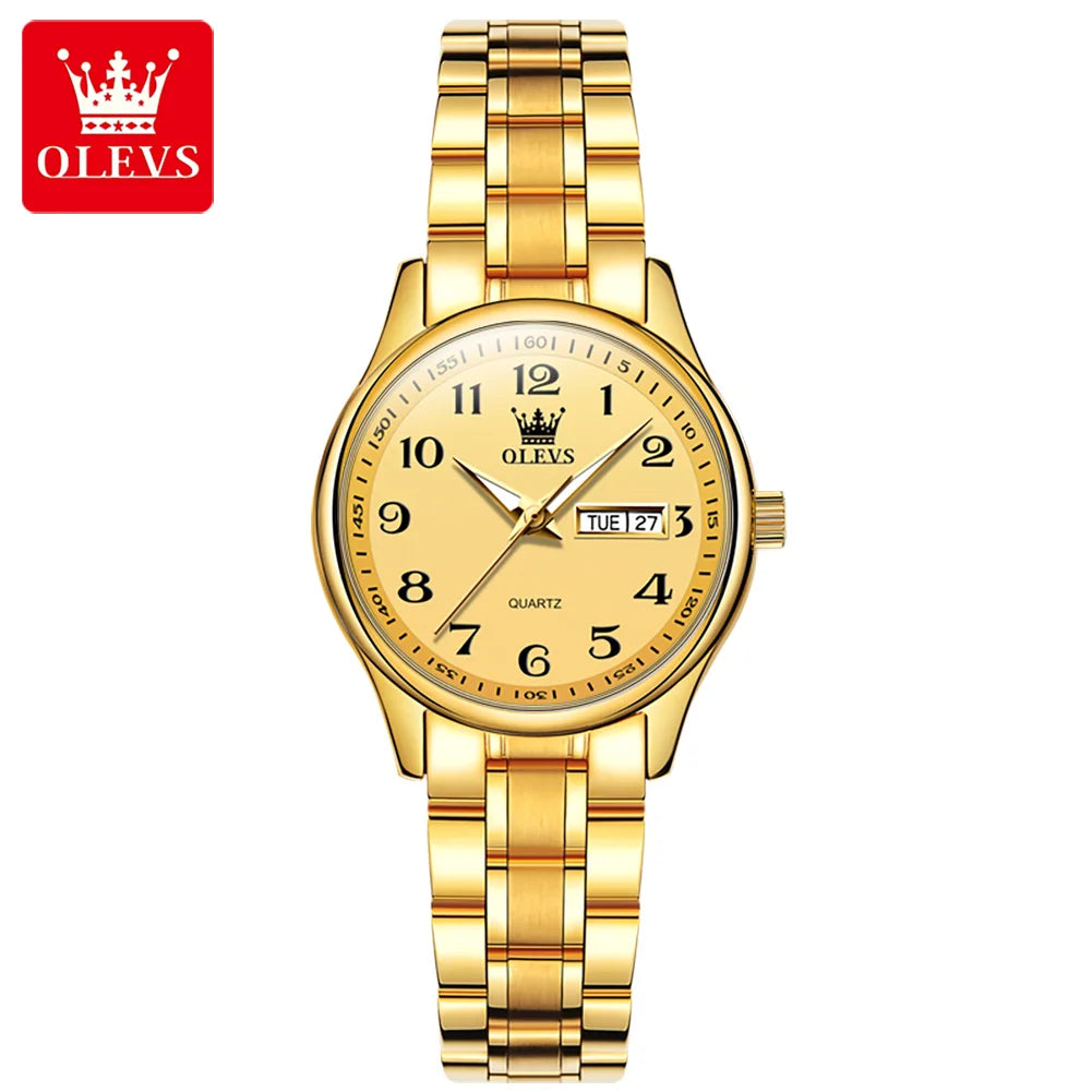 Montre Quartz Femme Elegante Acier Inoxydable Lumineuse Date Semaine | MDN Store 25