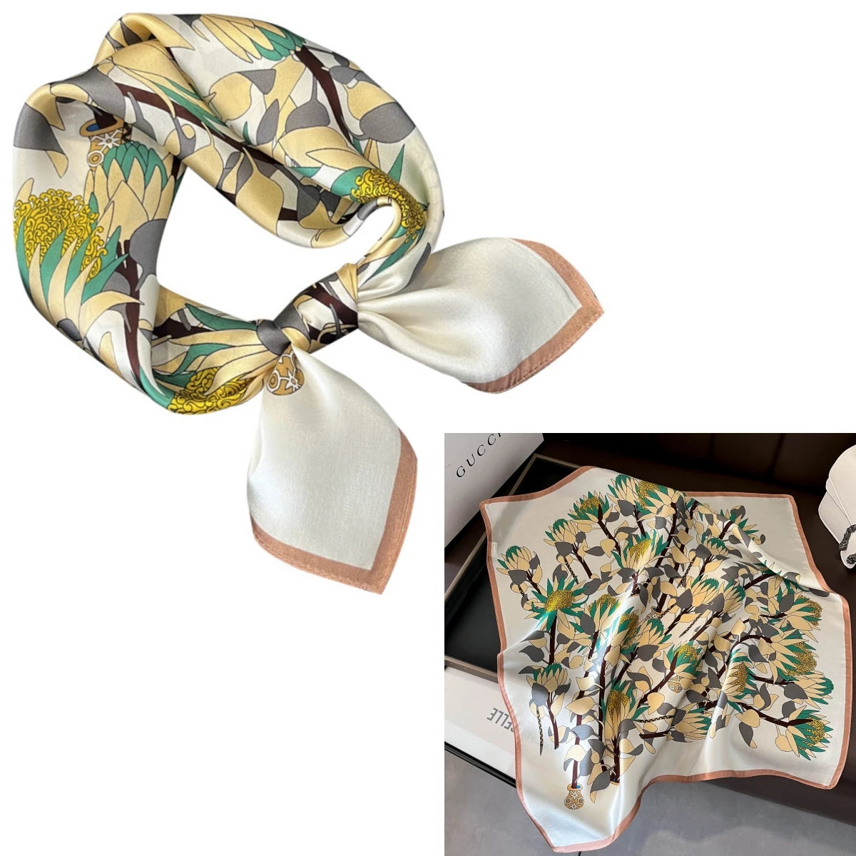 Foulard Carré Soie Mûrier 100% Floral 53cm Femme | MDN Store