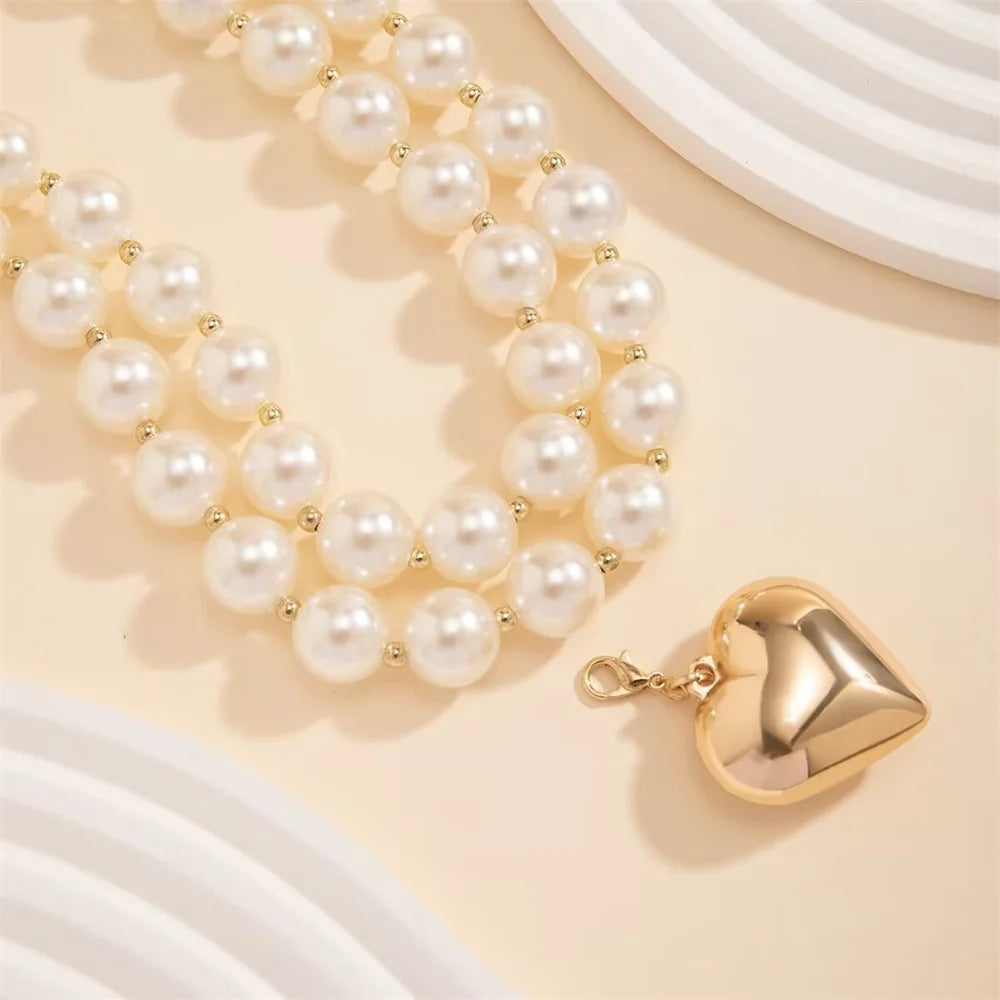 Collier Perles Cœur Doré Baroque Punk | MDN Store