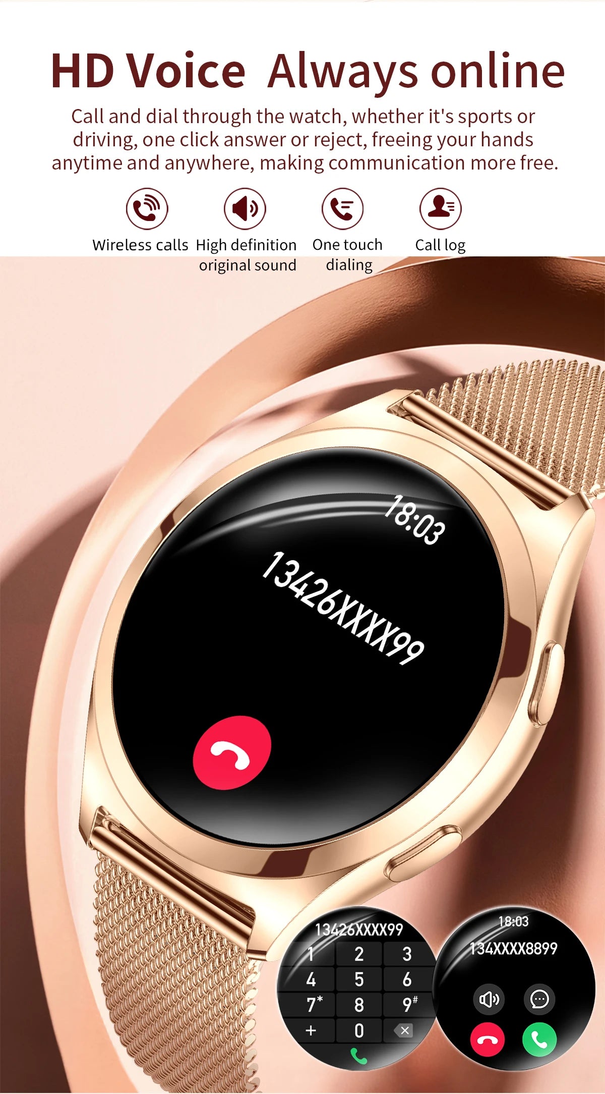 Montre Connectée Femme Luxe 1.27" Boussole IP68 | MDN Store