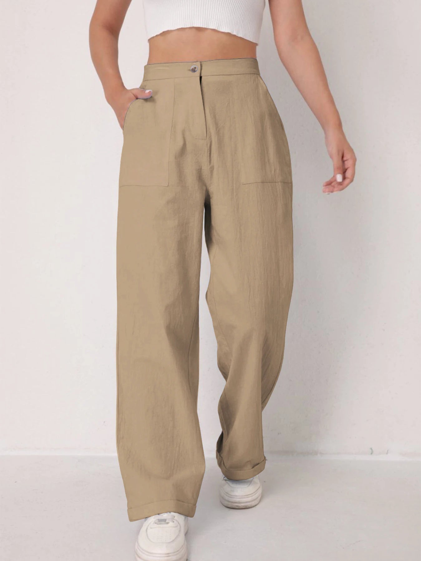 Pantalon Lin Taille Haute Décontracté Femme | MDN Store