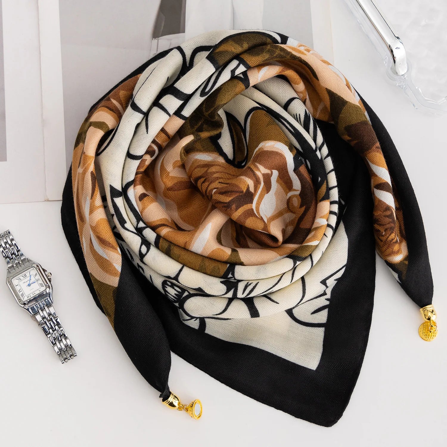 Foulard Soie Boucle Magnétique Rayé Femme | MDN Store