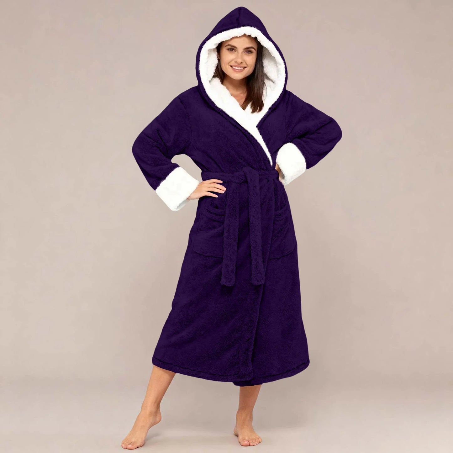 Peignoir Femme Peluche Ceinture Manches Longues Hiver | MDN