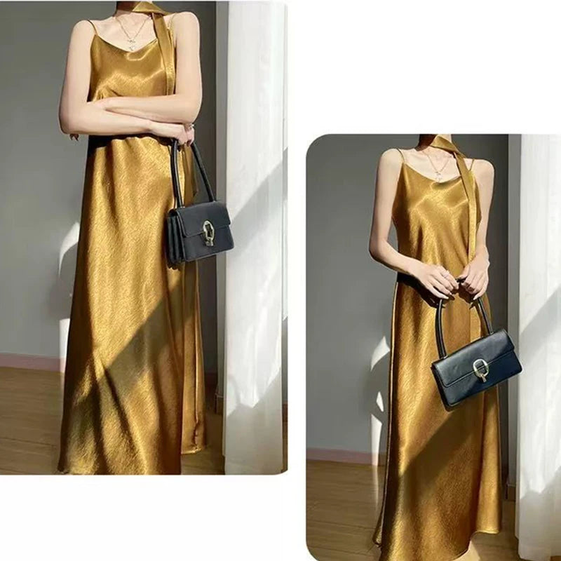 Robe Nuisette Satin Bretelles Ruban Midi 6 Coloris | MDN Store