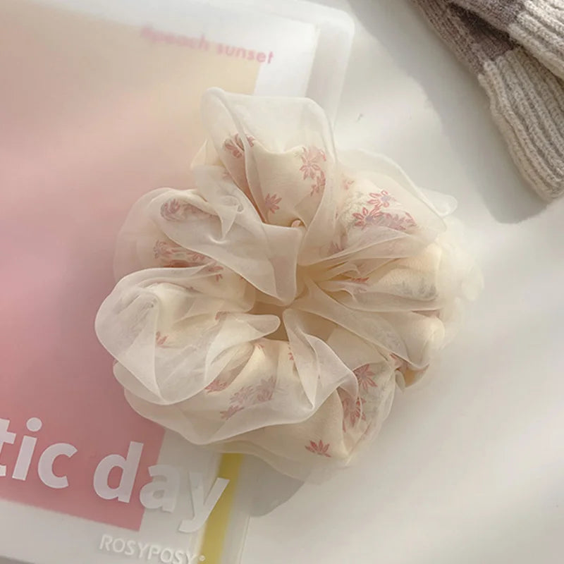 Chouchou Double Couche Organza Soie Fleur Douce - Élastique Cheveux Fille | MDN Store