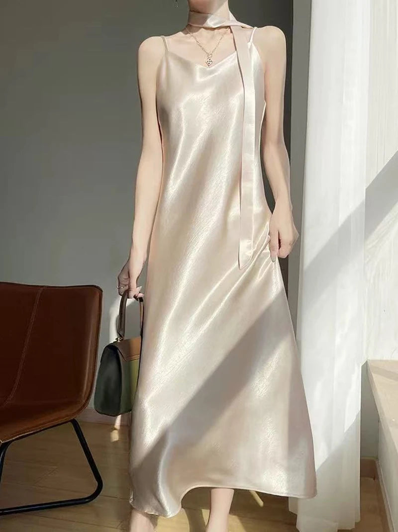 Robe Nuisette Satin Bretelles Ruban Midi 6 Coloris | MDN Store