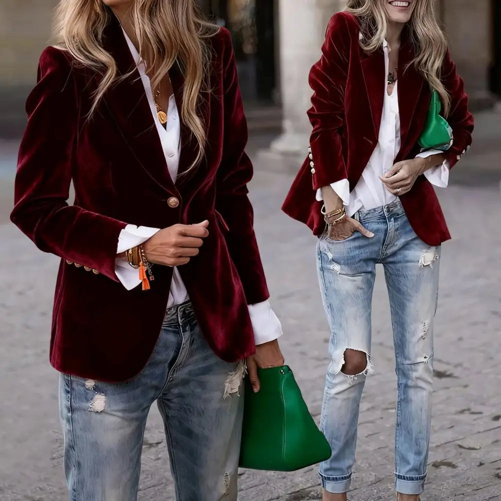 Blazer Femme Velours Élégant Ajusté | MDN