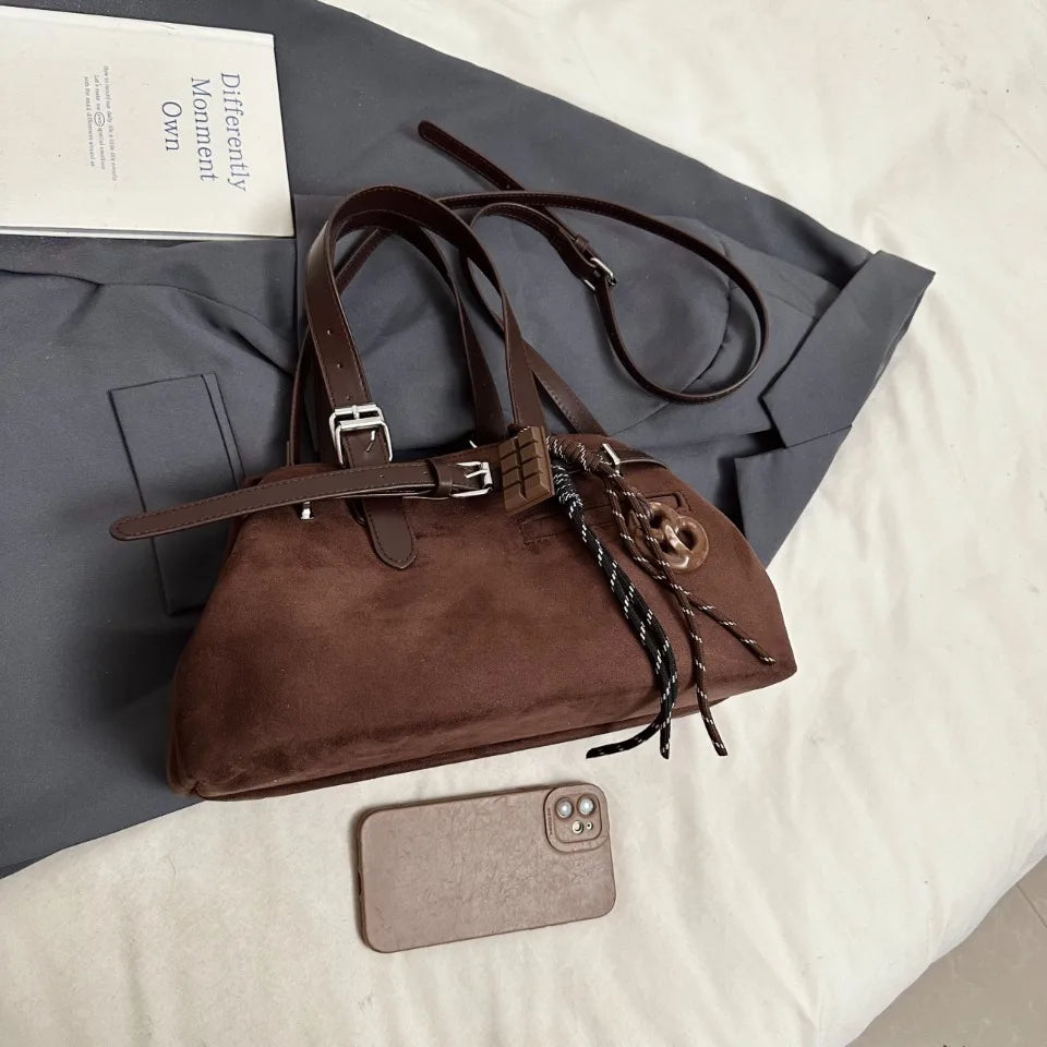 Sac à Main Femme Cuir Daim Boucle Ceinture Grande Capacité Hiver - MDN