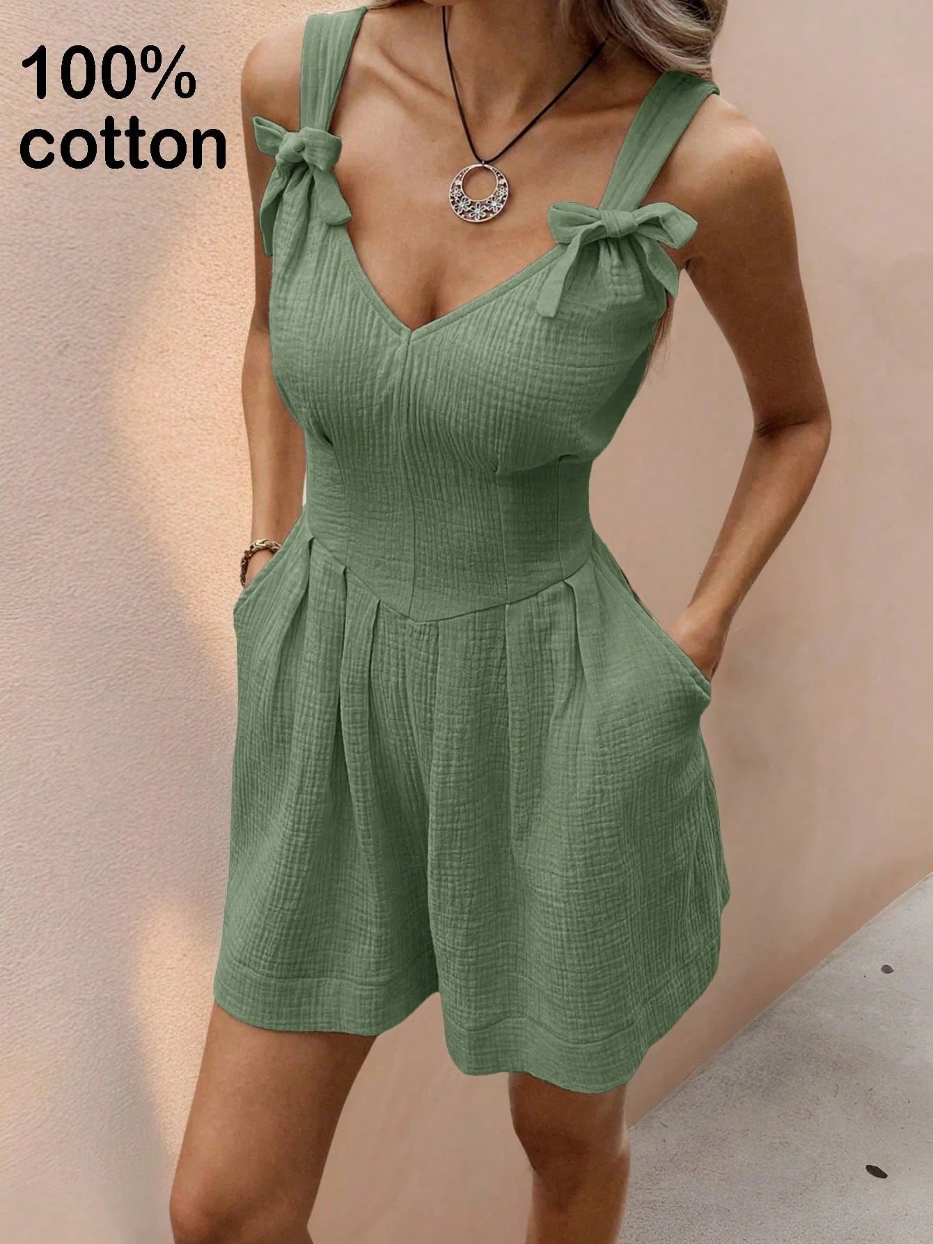 Combinaison Femme Bretelles Larges Noeud Papillon Col en V Ete | MDN Store 25