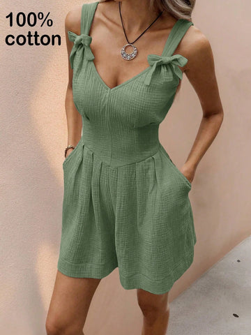 Combinaison Femme Bretelles Larges Noeud Papillon Col en V Ete | MDN Store 25