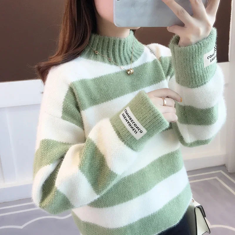 Pull Femme Col Haut Ample Maille Mink Epais 5 Coloris Style Coreen | MDN Store