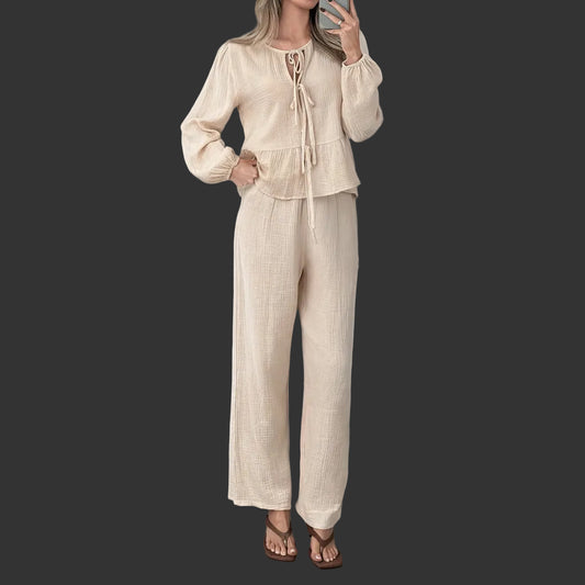 Ensemble Femme Top Nœud Bretelle Pantalon Uni | MDN