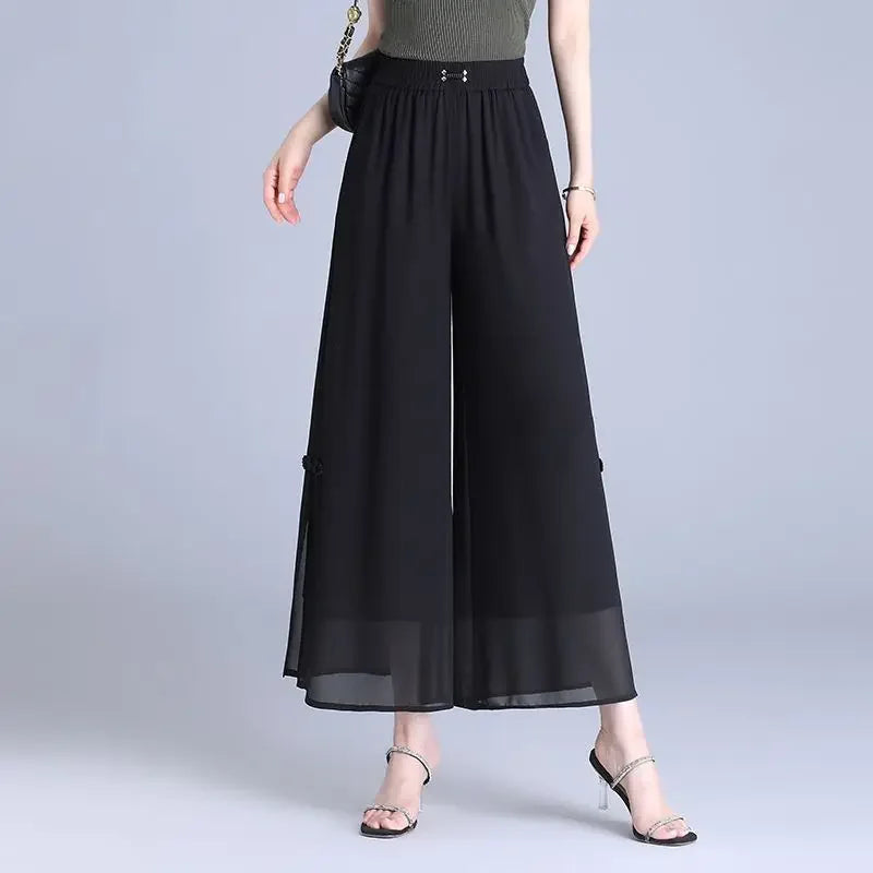 Pantalon Grande Femme Mousseline 7/8 Noir | MDN Store