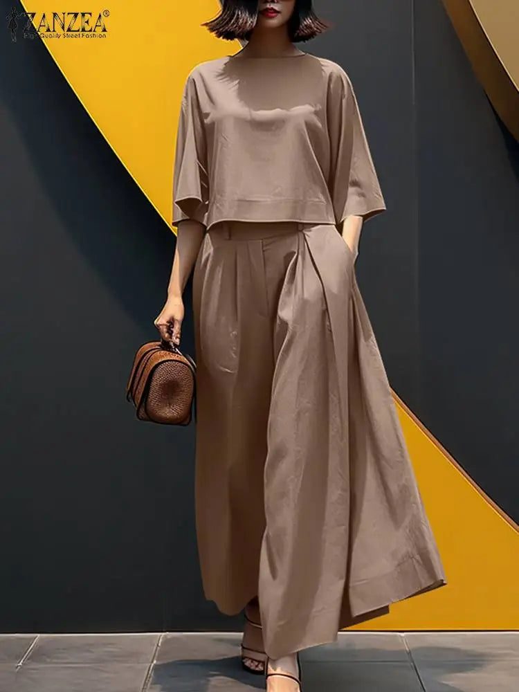 Ensemble Blouse 3/4 & Pantalon Large Paisley Bleu | MDN