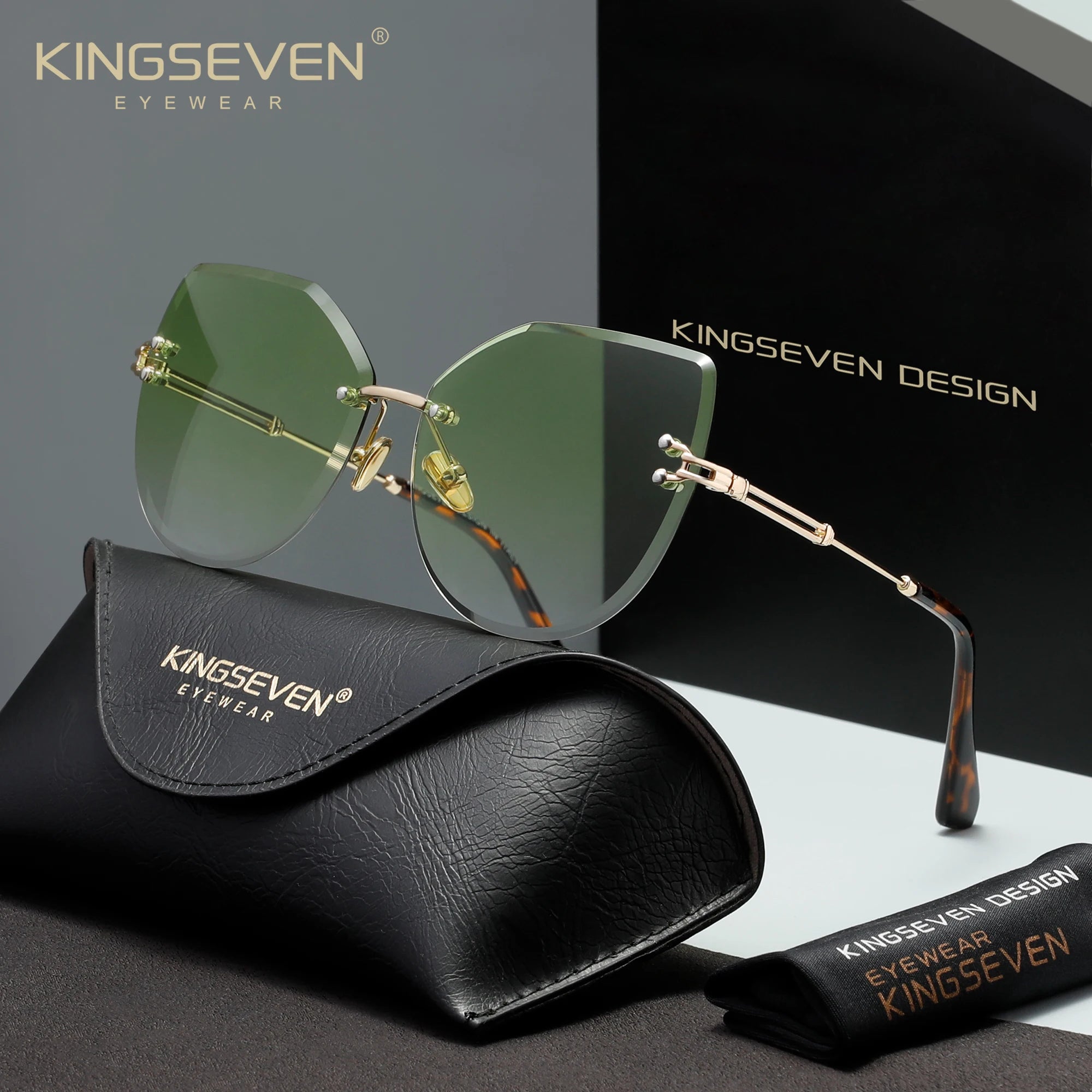 KINGSEVEN Lunettes de Soleil Sans Monture Femme Papillon Verres Dégradés UV400 | MDN Store 25