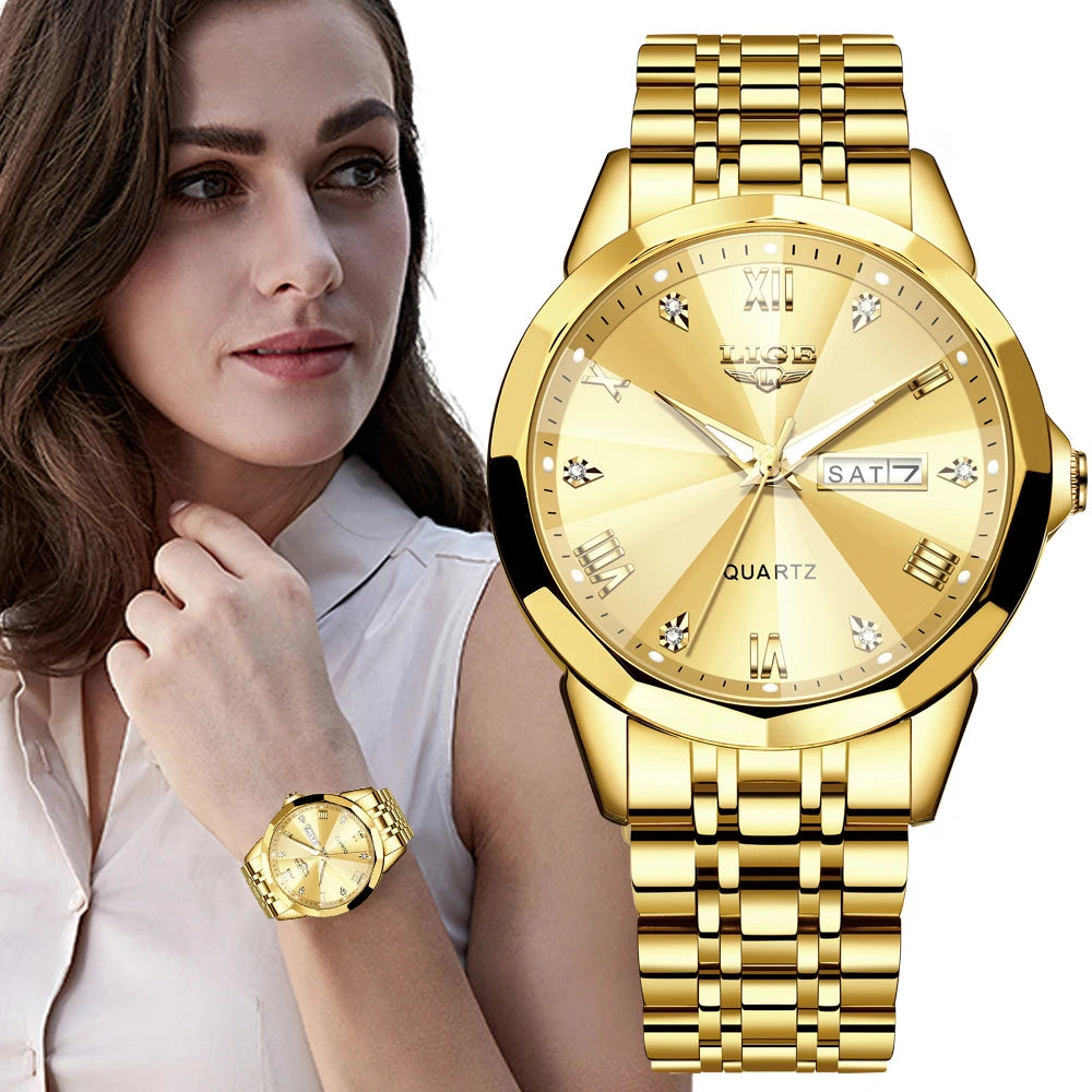 Montre Femme LIGE Luxe Acier Inoxydable - Étanche Lumineuse Date Quartz Cadeau | MDN