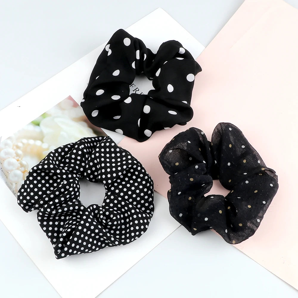 Lot de 3-5 Chouchous Satin Noir et Blanc - Élastiques Cheveux Élégants | MDN Store