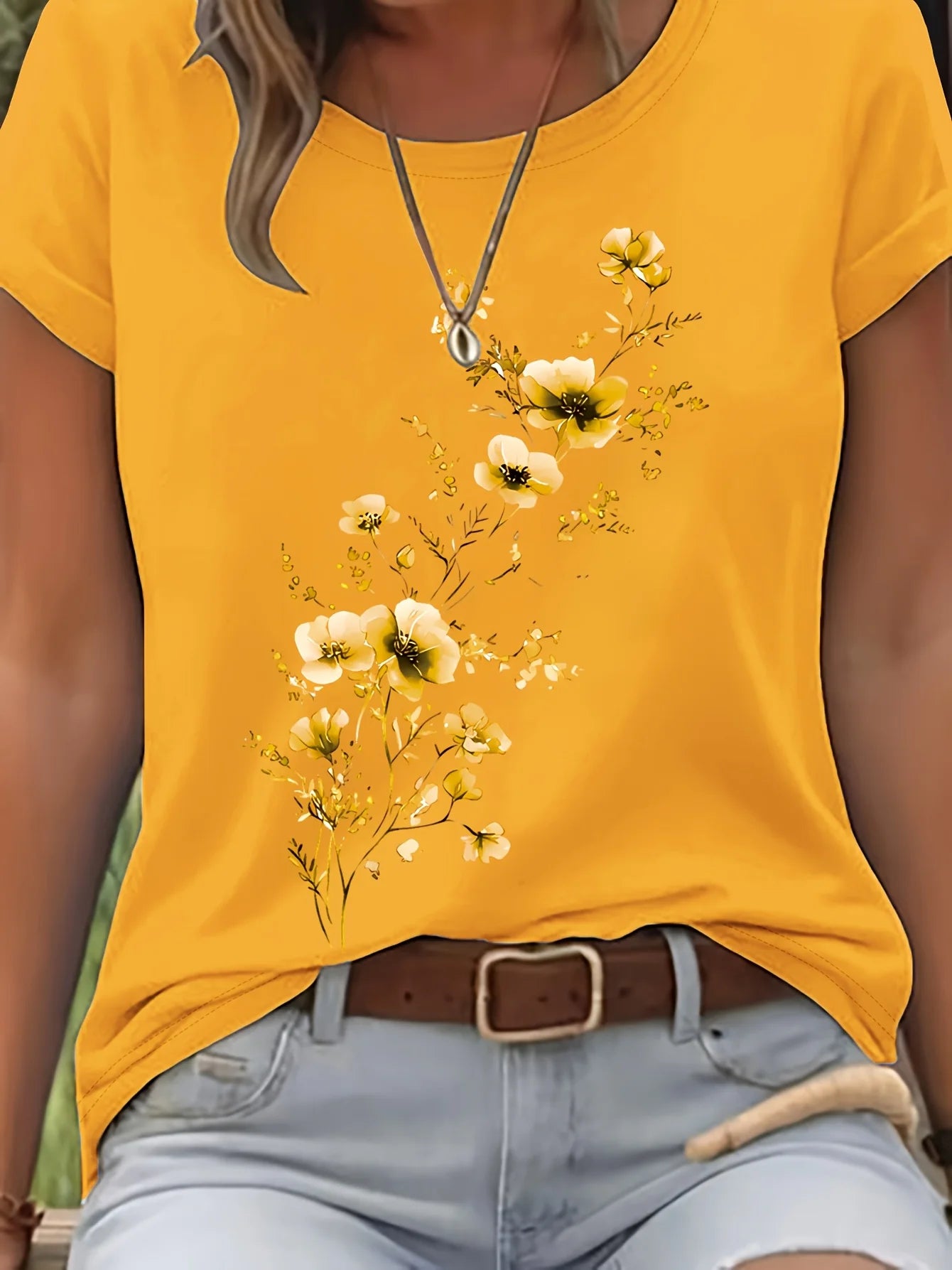 T-Shirt Floral Aquarelle Femme Manches Courtes Décontracté | MDN Store 25