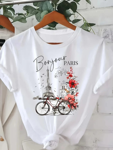 T-Shirt Imprimé Paris Femme Col Rond Streetwear Harajuku | MDN Store 25