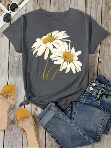 T-Shirt Floral Daisy Femme Style Bohème Décontracté | MDN Store 25