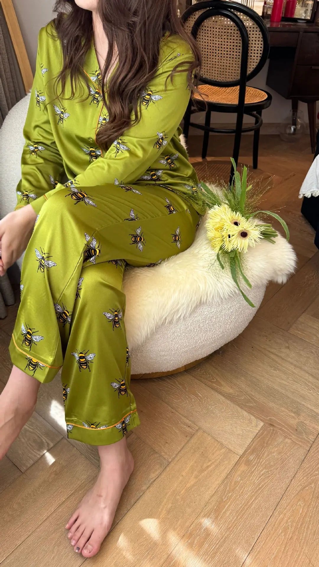 Pyjama Satin Abeilles Vert | MDN Store