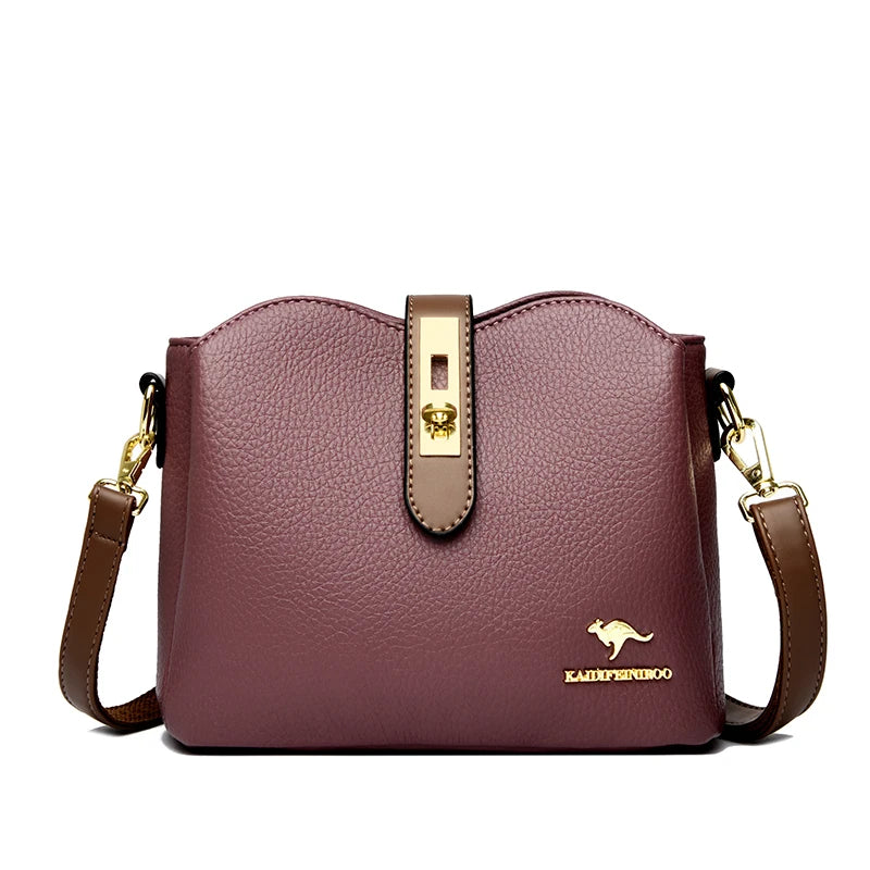 Sac à Main Femme Cuir Véritable Seau Bandoulière Trois Compartiments - MDN