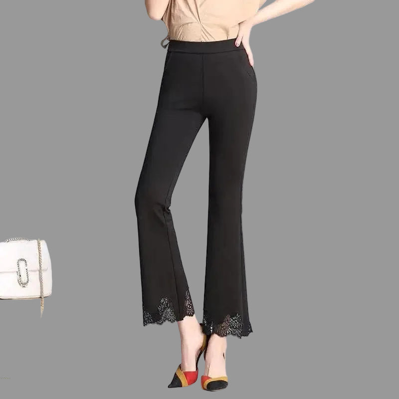 Pantalon Évasé Taille Haute Noir Dentelle Femme Élégant | MDN Store