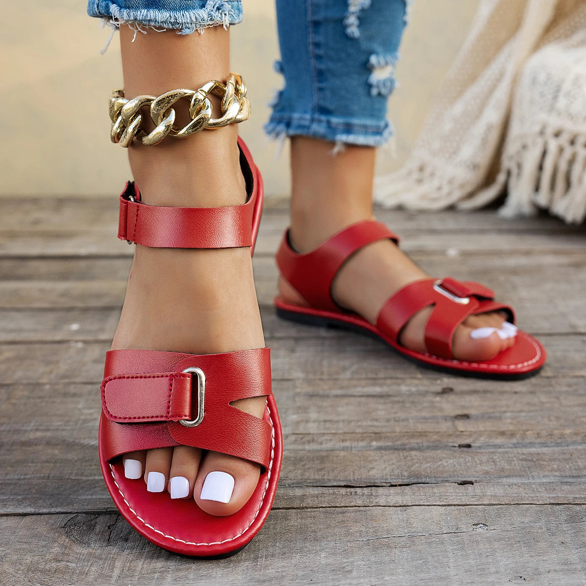 Sandales Plates Été Boucle Métallique Femme | MDN Store 25