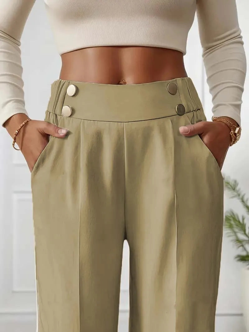 Pantalon Large Femme Fluide Minimaliste Kaki | MDN Store