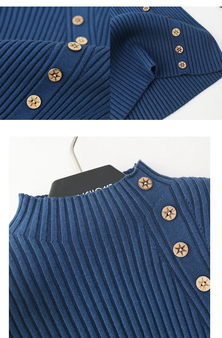 Pull Col Polo Femme Boutons Noir Slim Fit | MDN