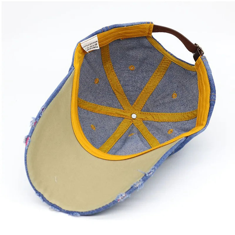 Casquette Baseball Denim Broderie Fleur Femme Reglable Ete | MDN Store 25