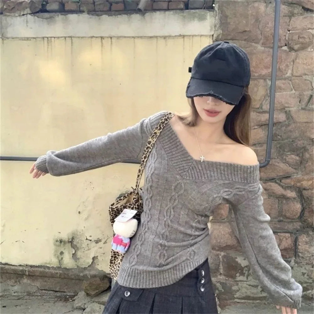 Pull Femme Col V Manches Longues Slim Ajusté Style Vintage 2 Coloris | MDN Store