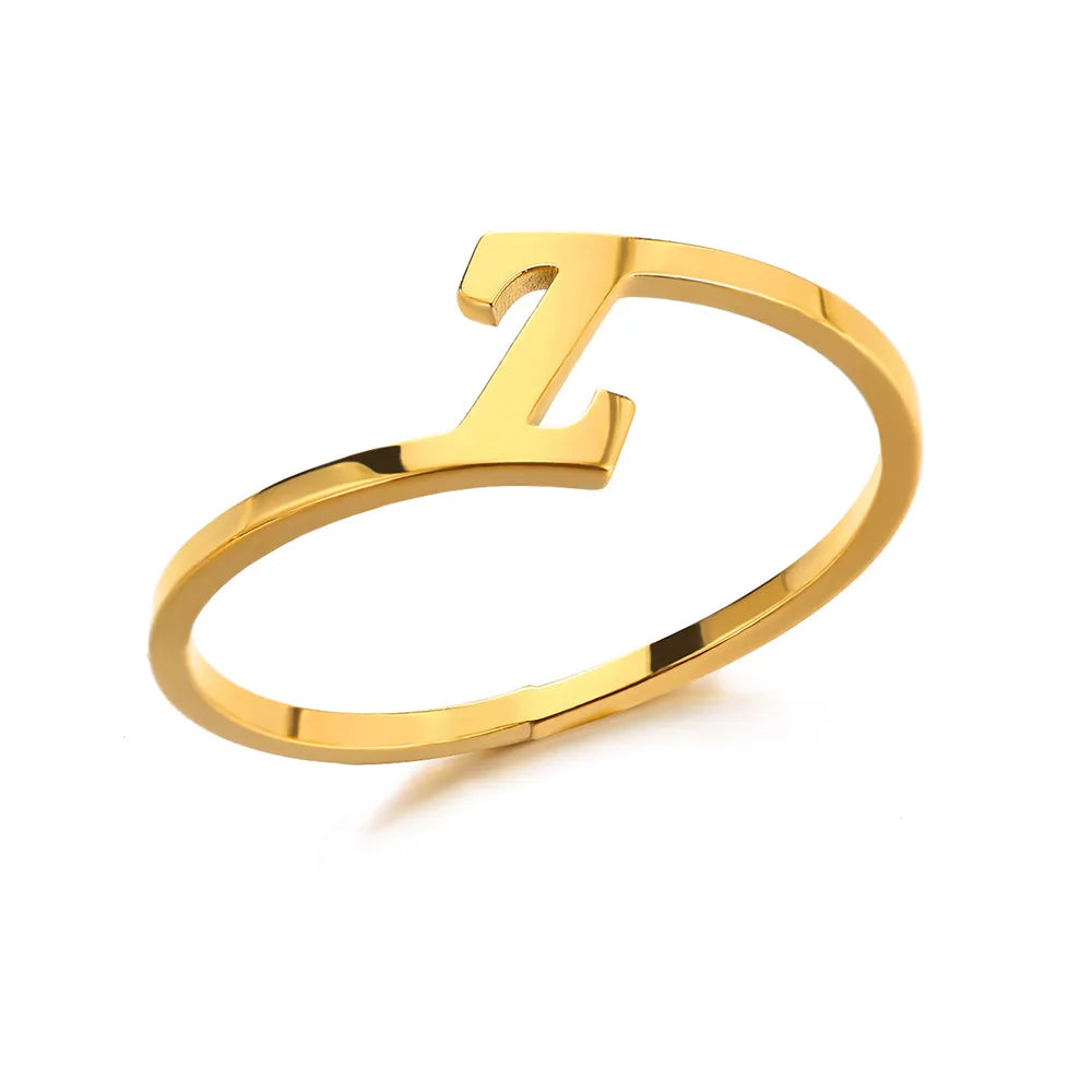 Bague Initiale Lettre A-Z Acier Doré | MDN Store